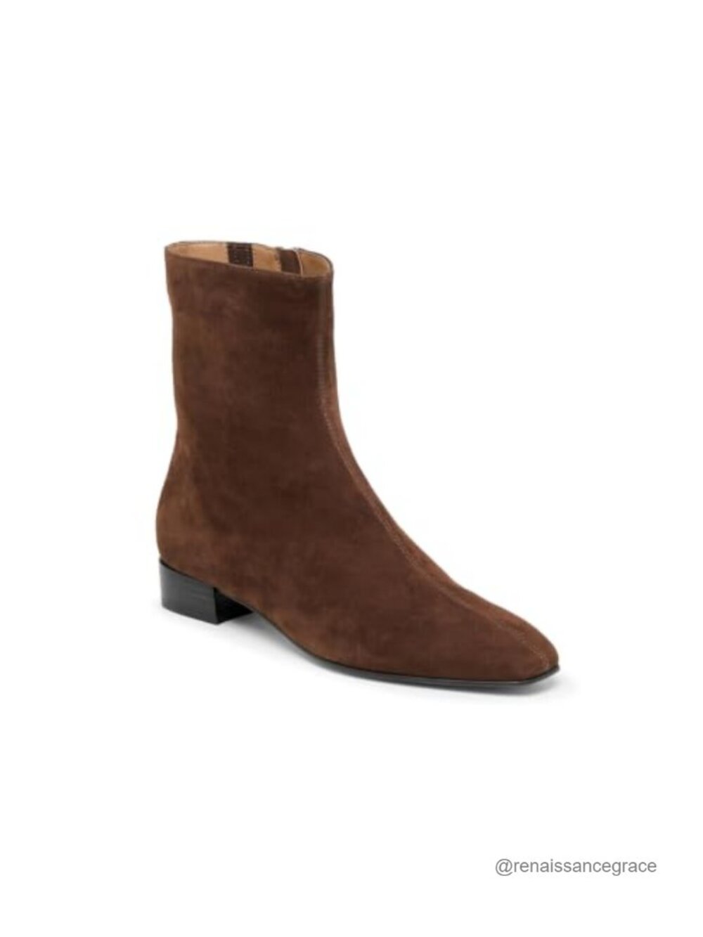 Faux Suede Ankle Boots Chunky Low Heel Square Toe Zip Dress Booties